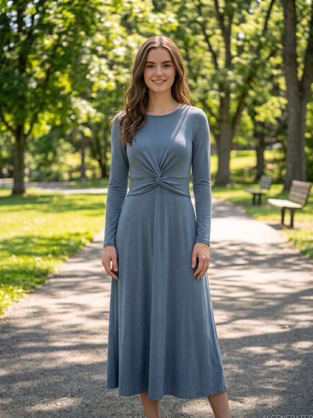 a new day Slate Blue Long Sleeve Twist-Front Midi Dress